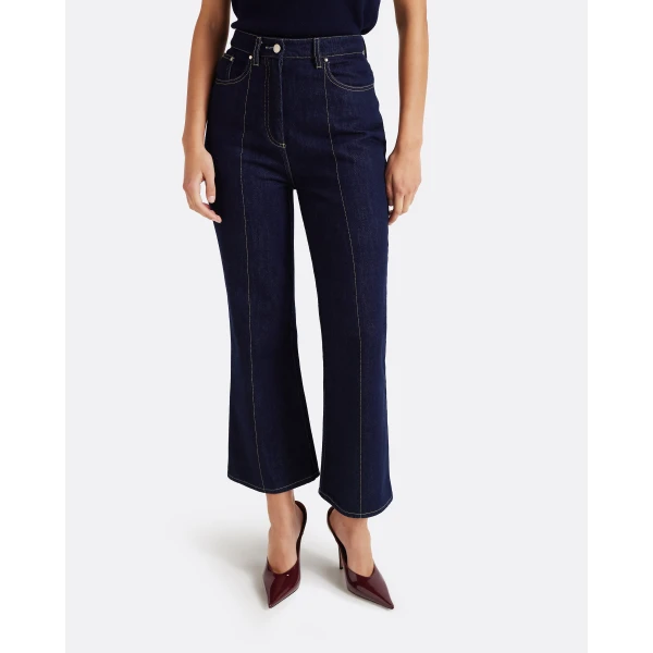 Safiyaa Marietta Denim Trouser in Dark Wash - Pants - Demi-Couture Evening Wear at Luxury Shoes 
