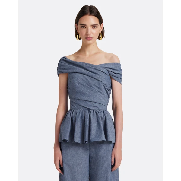 Safiyaa Melanie Top in Blue Blend - Tops - Demi-Couture Evening Wear at Luxury Shoes 