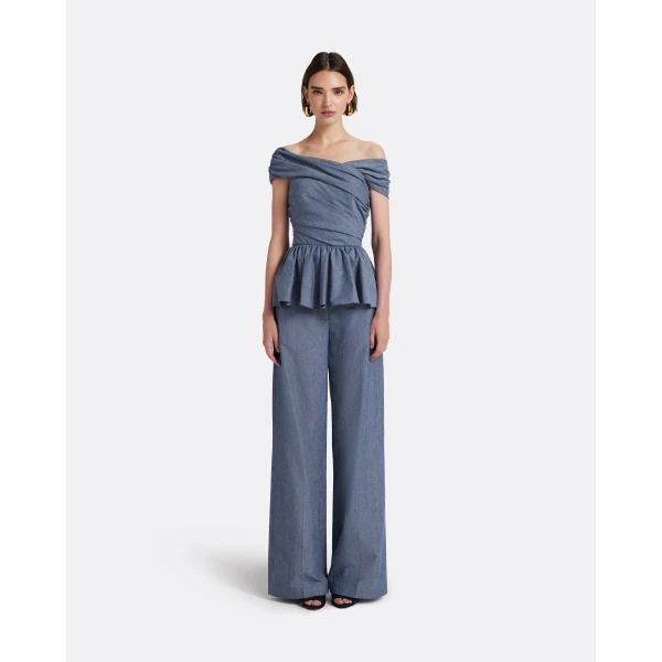 Safiyaa Melanie Top in Blue Blend - Tops - Demi-Couture Evening Wear at Luxury Shoes 