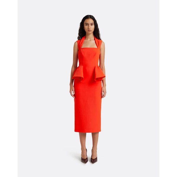Safiyaa Milou Midi Dress in Apple Red - Dresses - Demi-Couture Evening Wear at Luxury Shoes 