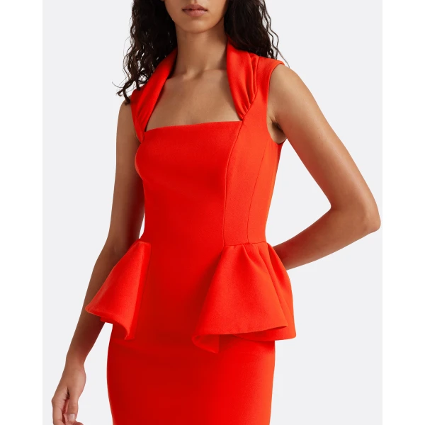 Safiyaa Milou Midi Dress in Apple Red - Dresses - Demi-Couture Evening Wear at Luxury Shoes 
