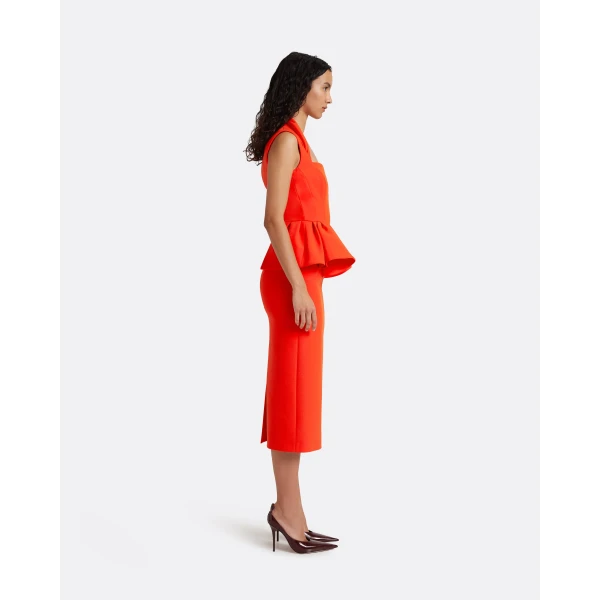 Safiyaa Milou Midi Dress in Apple Red - Dresses - Demi-Couture Evening Wear at Luxury Shoes 