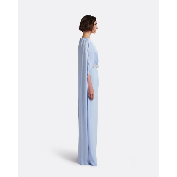 Safiyaa Mirabella Long Dress in Soft Sky with Embellished Belt - Dresses - Demi-Couture Evening Wear at Luxury Shoes 