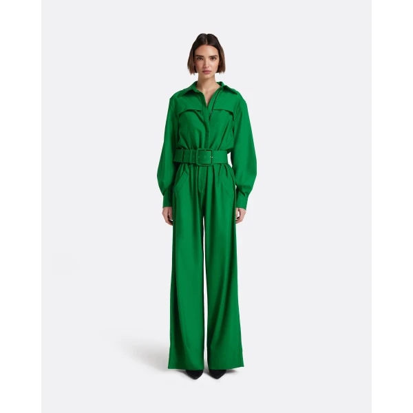 Safiyaa Ottilie Jumpsuit in Blade Green - Jumpsuit - Demi-Couture Evening Wear at Luxury Shoes 
