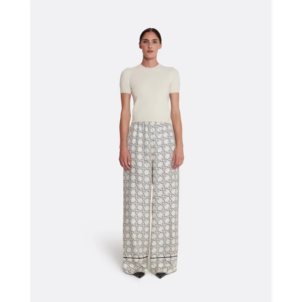 Safiyaa Rossana Trousers in Black on Ecru - Pants - Demi-Couture Evening Wear at Luxury Shoes 