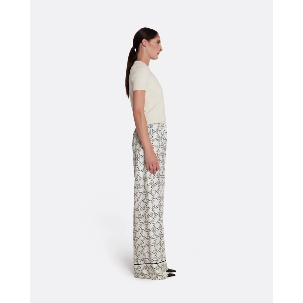 Safiyaa Rossana Trousers in Black on Ecru - Pants - Demi-Couture Evening Wear at Luxury Shoes 