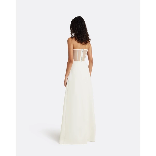 Safiyaa Siena Long Dress in Ivory with Blue Embroidery - Dresses - Demi-Couture Evening Wear at Luxury Shoes 