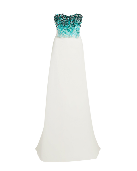 Safiyaa Siena Long Dress in Ivory with Blue Embroidery - Dresses - Demi-Couture Evening Wear at Luxury Shoes 
