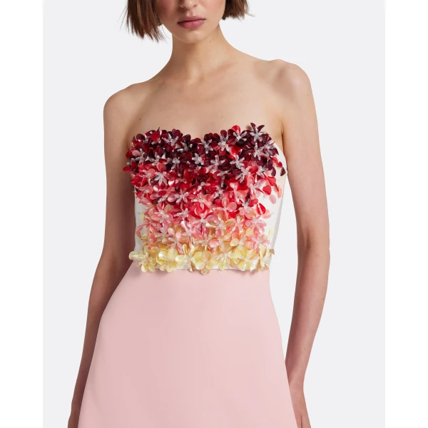 Safiyaa Siena Long Dress in Lychee with Pink Embroidery - Dresses - Demi-Couture Evening Wear at Luxury Shoes 