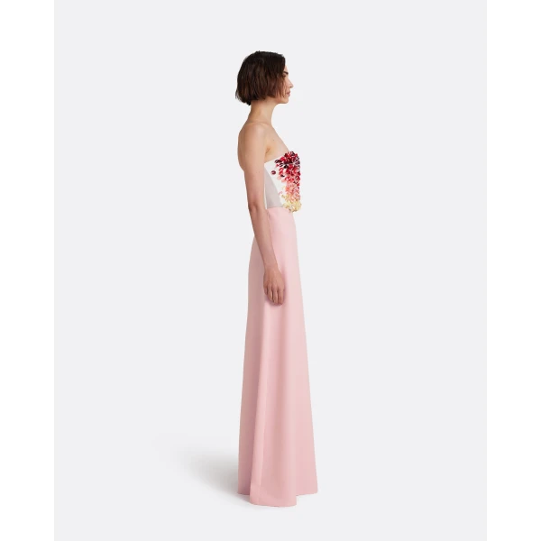 Safiyaa Siena Long Dress in Lychee with Pink Embroidery - Dresses - Demi-Couture Evening Wear at Luxury Shoes 