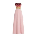 Safiyaa Siena Long Dress in Lychee with Pink Embroidery - Dresses - Demi-Couture Evening Wear at Luxury Shoes 