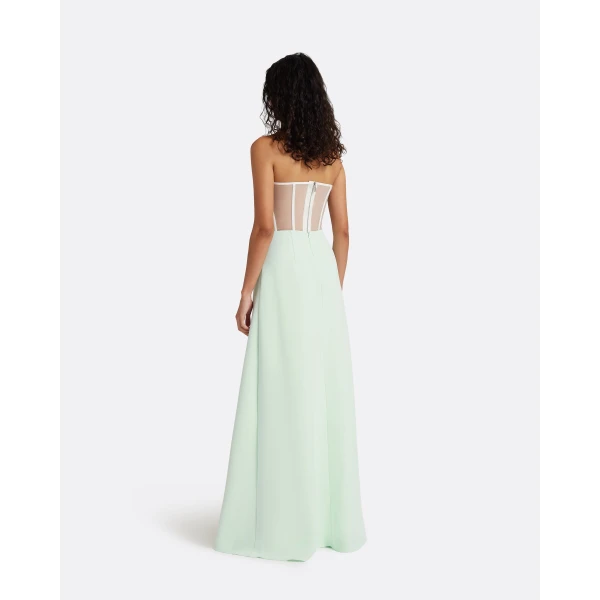 Safiyaa Siena Long Dress in Sea Glass with Blue Embroidery - Dresses - Demi-Couture Evening Wear at Luxury Shoes 