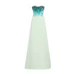 Safiyaa Siena Long Dress in Sea Glass with Blue Embroidery - Dresses - Demi-Couture Evening Wear at Luxury Shoes 