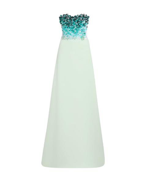 Safiyaa Siena Long Dress in Sea Glass with Blue Embroidery - Dresses - Demi-Couture Evening Wear at Luxury Shoes 