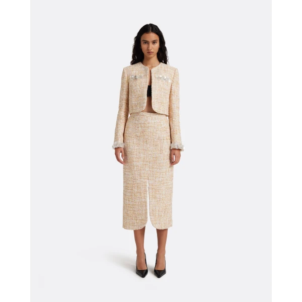 Safiyaa Soraya Jacket in Tweed - Jackets - Demi-Couture Evening Wear at Luxury Shoes 