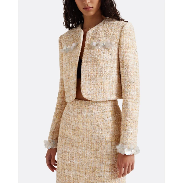 Safiyaa Soraya Jacket in Tweed - Jackets - Demi-Couture Evening Wear at Luxury Shoes 
