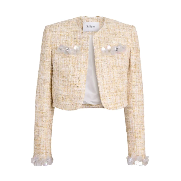 Safiyaa Soraya Jacket in Tweed - Jackets - Demi-Couture Evening Wear at Luxury Shoes 