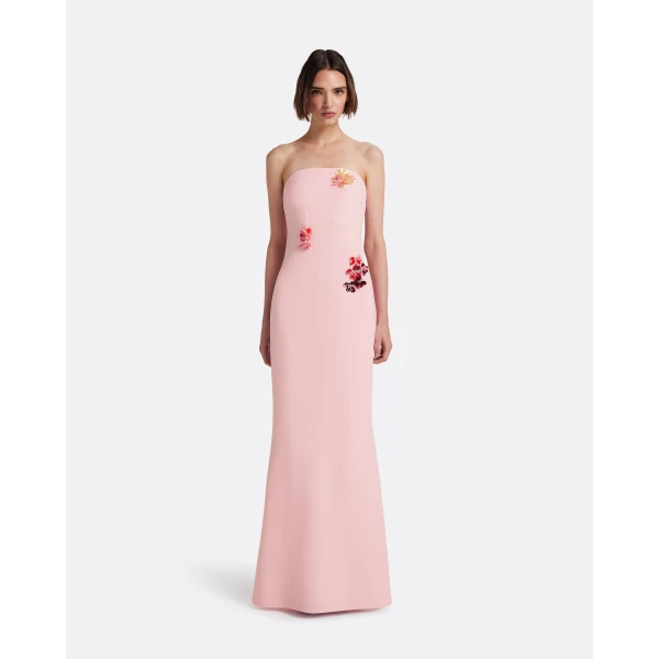 Safiyaa Soshin Long Dress in Lychee with Embroidery - Dresses - Demi-Couture Evening Wear at Luxury Shoes 