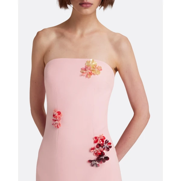 Safiyaa Soshin Long Dress in Lychee with Embroidery - Dresses - Demi-Couture Evening Wear at Luxury Shoes 