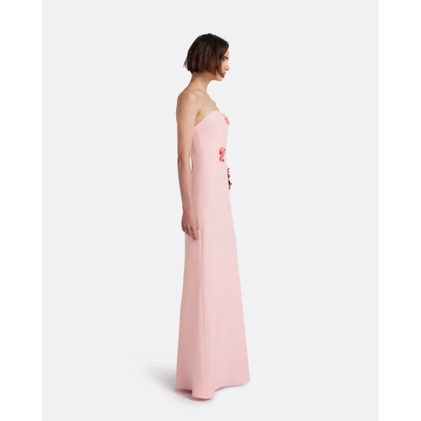 Safiyaa Soshin Long Dress in Lychee with Embroidery - Dresses - Demi-Couture Evening Wear at Luxury Shoes 