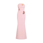 Safiyaa Soshin Long Dress in Lychee with Embroidery - Dresses - Demi-Couture Evening Wear at Luxury Shoes 