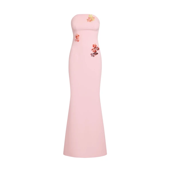 Safiyaa Soshin Long Dress in Lychee with Embroidery - Dresses - Demi-Couture Evening Wear at Luxury Shoes 