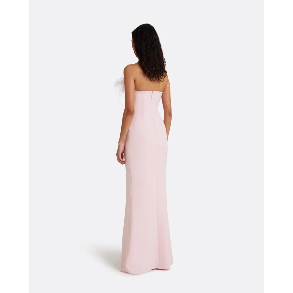Safiyaa Soshin Long Dress in Lychee with Feathers - Dresses - Demi-Couture Evening Wear at Luxury Shoes 