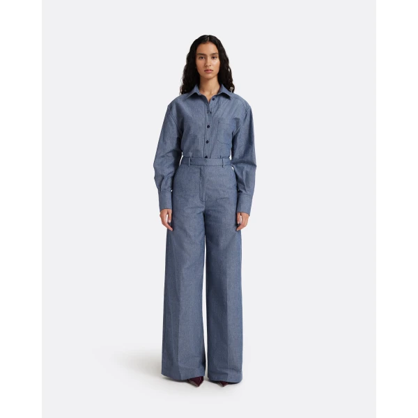 Safiyaa Touca Trouser in Blue blend - Pants - Demi-Couture Evening Wear at Luxury Shoes 