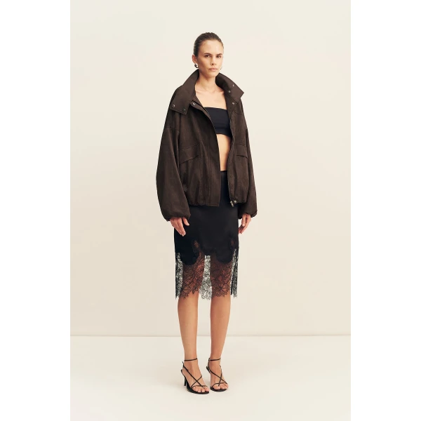 Shona Joy Ernest Funnel Neck Faux Suede Bomber Jacket - Jackets - Australian Luxury Eventwear at Luxury Shoes 