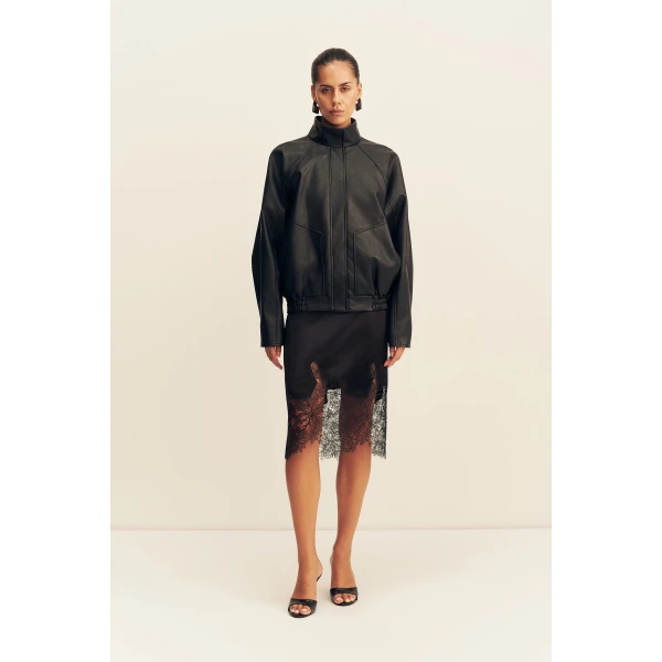 Shona Joy Kennedy Funnel Neck Faux Leather Jacket - Jackets - Australian Luxury Eventwear at Luxury Shoes 