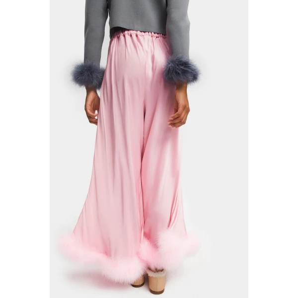 boudoir pants with feathers in pink