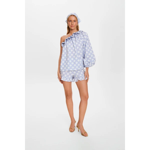 Sleeper white on blue polka dot shorts