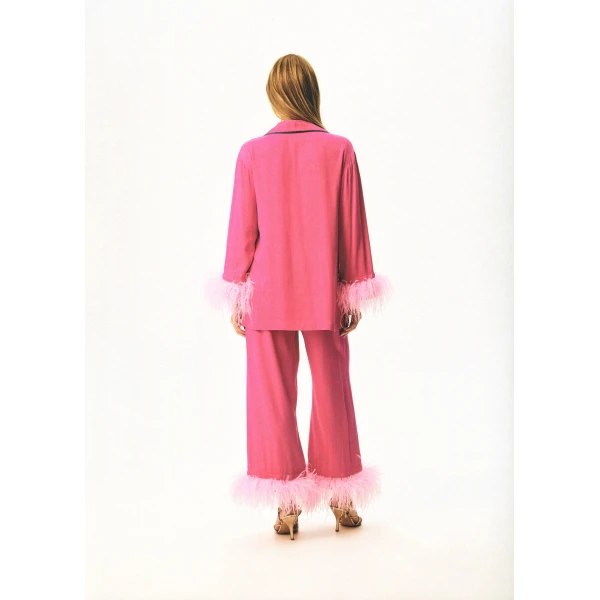 iconic party pajama suit with feathers