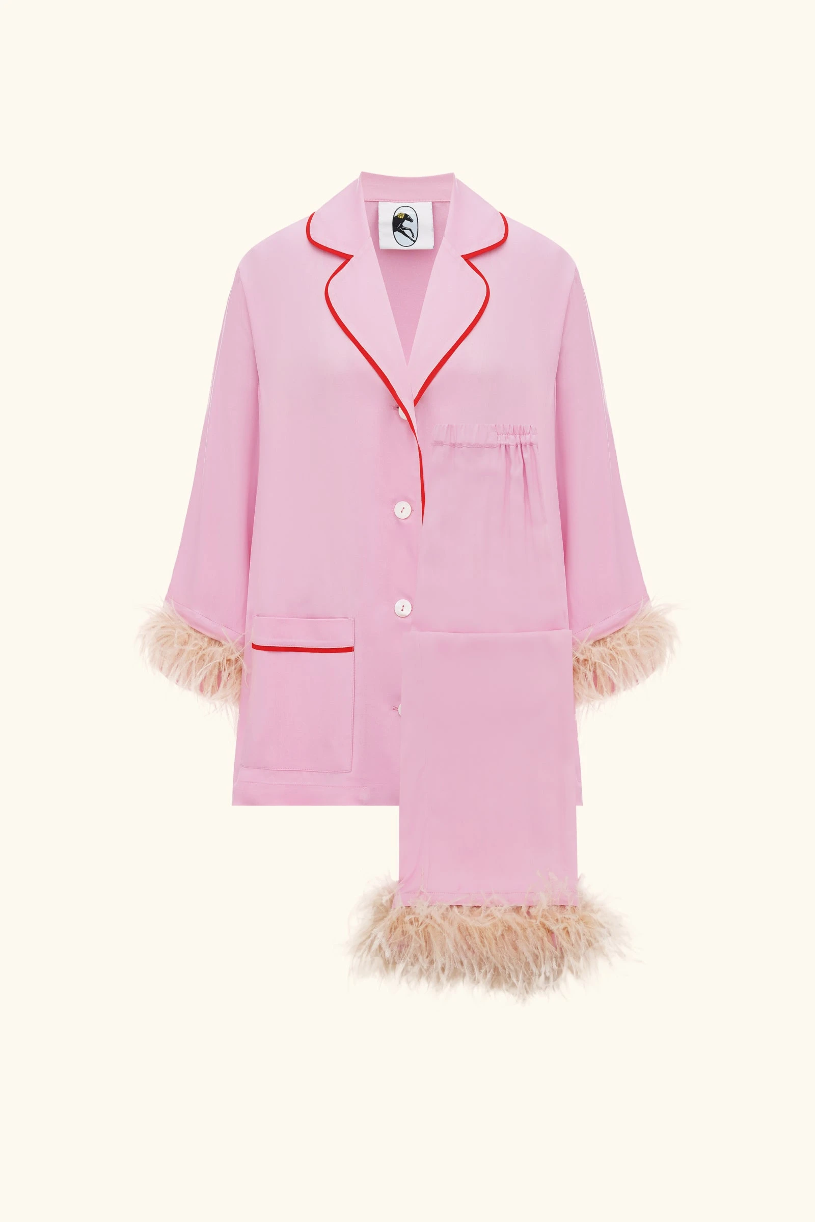 Sleeper Party Pajamas Set with Detachable Feathers in Pink Ukrainian designer loungewear