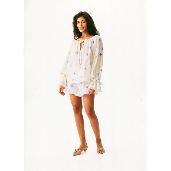 puff linen lounge shorts with headscarf in pancies