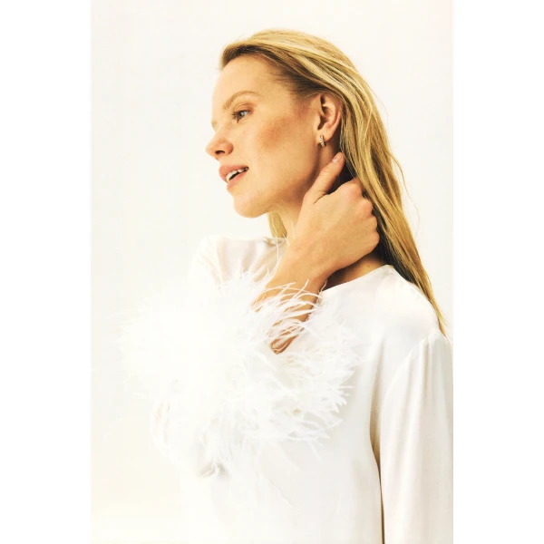 suzi maxi dress with detachable feathers in white