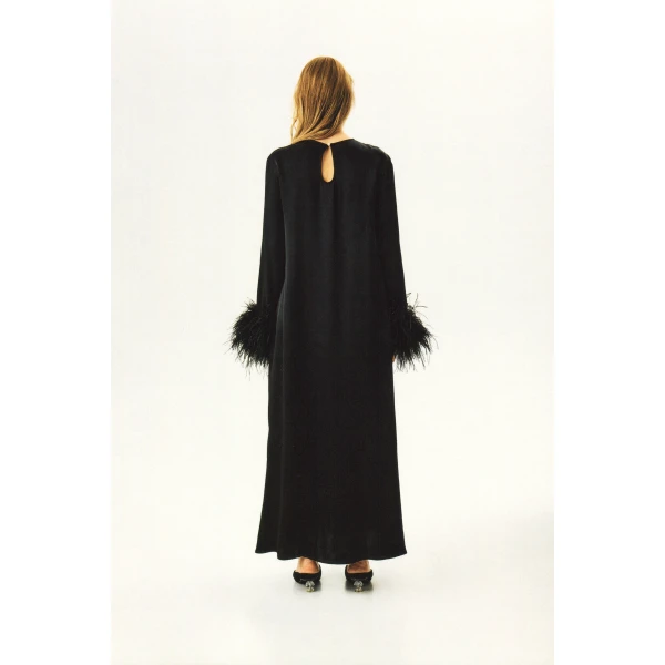 suzi maxi dress with detachable feathers in black