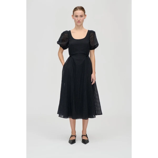 Adjustable Waist Voluminous Midi Dress