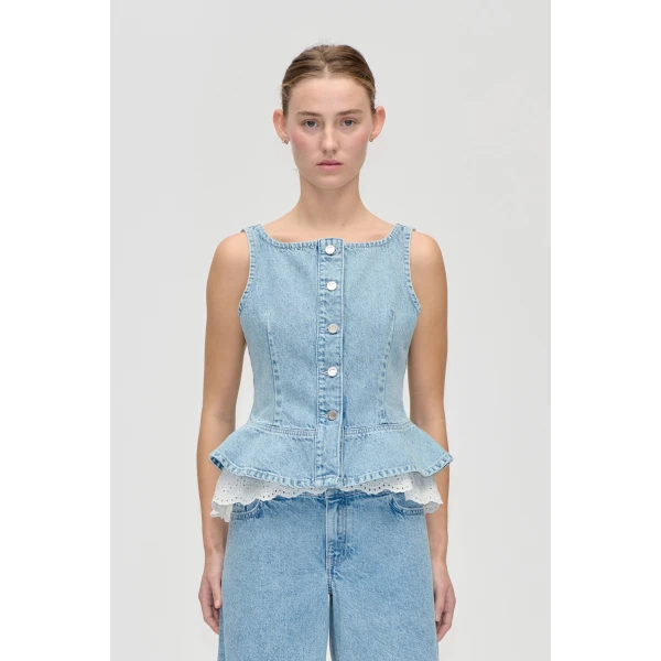 Boatneck Frill Buttoned Top