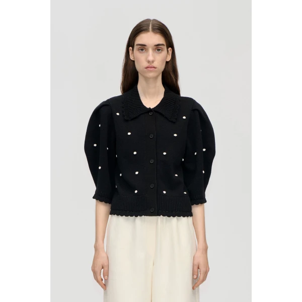 Bobble Knit Polo Cardigan