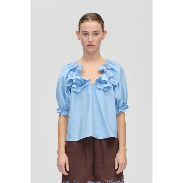 Puff Sleeve Top With Flower Details
