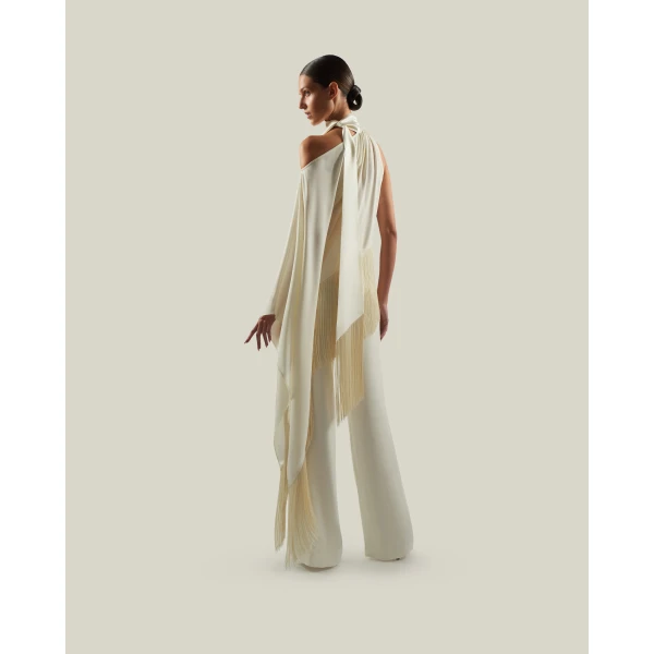 Taller Marmo Fringed Atlas Blouse - Tops - Italian Luxury Evening Wear at Luxury Shoes 