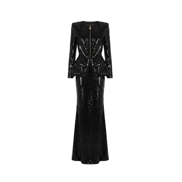 Tony Ward Black Sequin Skirt and Jacket Set - Jackets - Lebanese Luxury Evening Wear at Luxury Shoes 