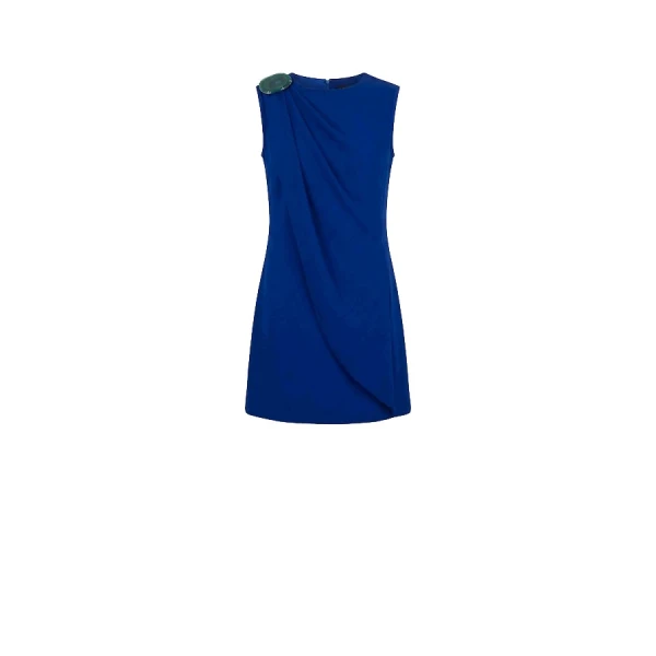 Tony Ward Deep Blue Crepe Mini Dress with Brooch - Dresses - Lebanese Luxury Evening Wear at Luxury Shoes 