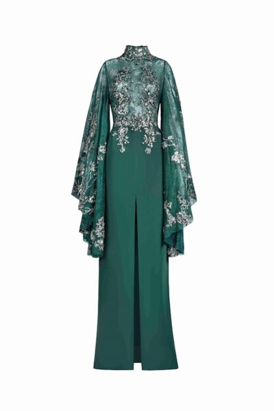 Tony Ward Emerald Bloom Slit Dress - Dresses - Lebanese Luxury Evening Wear at Luxury Shoes 