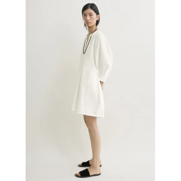 Totême Balloon sleeve cotton dress in White - Dresses - Scandinavian Minimalist Luxury at Luxury Shoes 