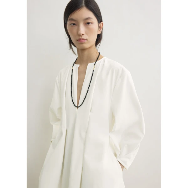 Totême Balloon sleeve cotton dress in White - Dresses - Scandinavian Minimalist Luxury at Luxury Shoes 