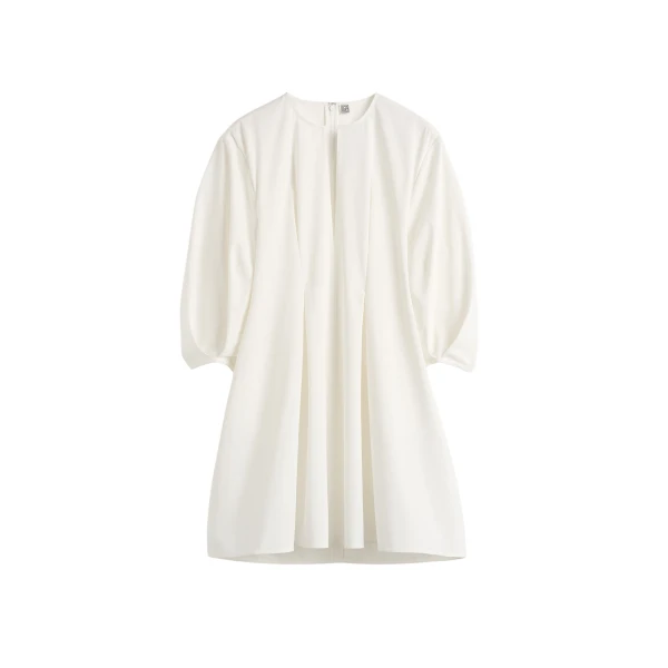 Totême Balloon sleeve cotton dress in White - Dresses - Scandinavian Minimalist Luxury at Luxury Shoes 