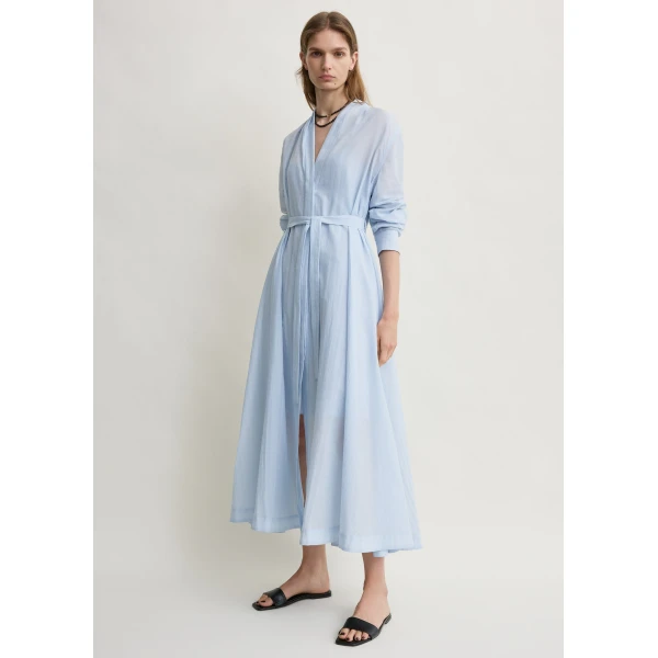Totême Belted cotton voile dress in Sky - Dresses - Scandinavian Minimalist Luxury at Luxury Shoes 