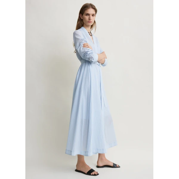 Totême Belted cotton voile dress in Sky - Dresses - Scandinavian Minimalist Luxury at Luxury Shoes 